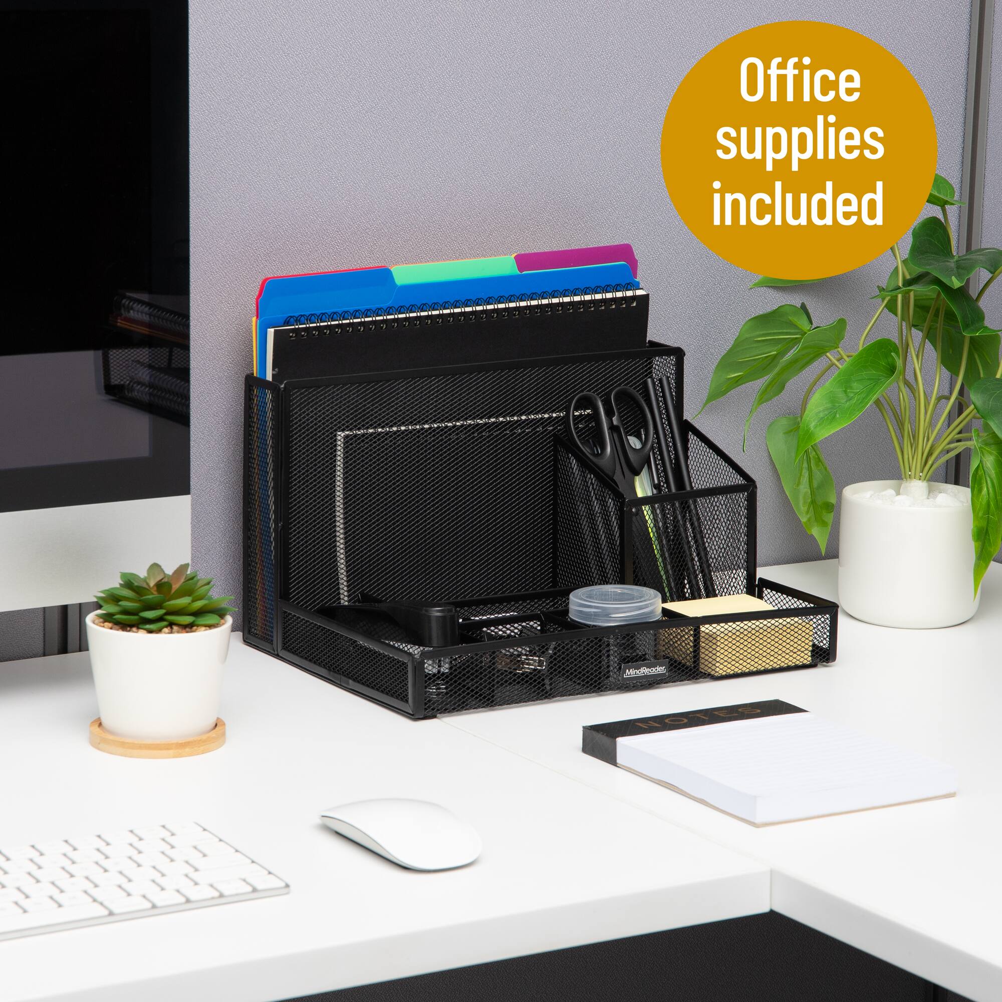 Mind Reader Desktop Organizer and Office Supplies, Vertical File, Storage, Office, Metal Mesh, 12.5"L x 9"W x 7.25"H, Black